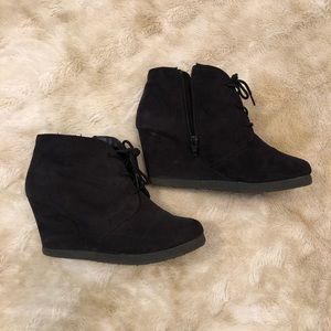 Black suede wedge ankle booties